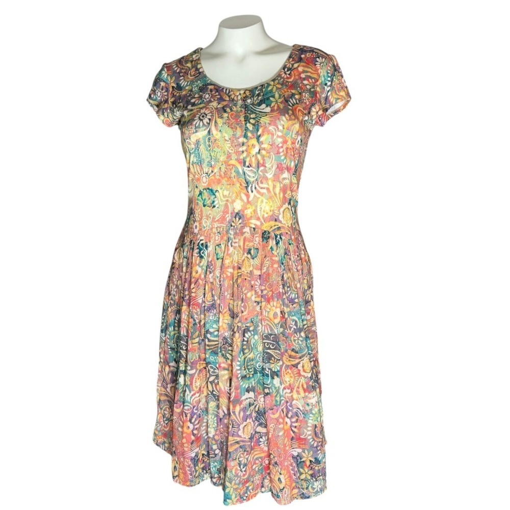 Peruvian Connection XS Multi Color Paisley Floral Fit Flare Viscose Dress
